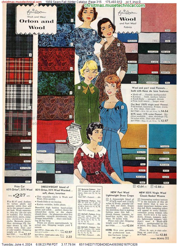 1959 Sears Fall Winter Catalog, Page 315