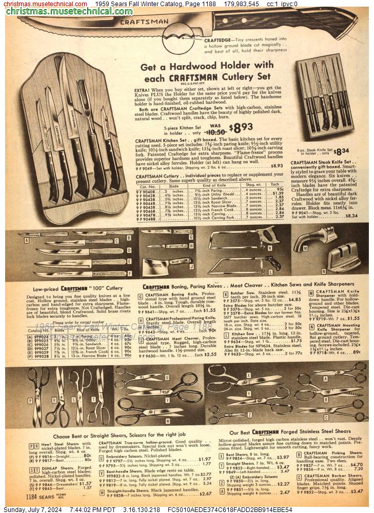 1959 Sears Fall Winter Catalog, Page 1188