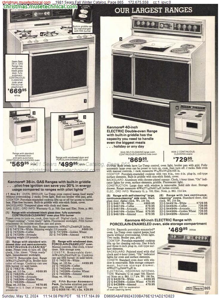 1981 Sears Fall Winter Catalog, Page 865
