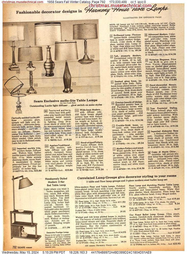 1958 Sears Fall Winter Catalog, Page 792