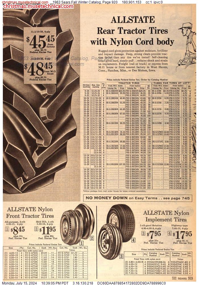 1963 Sears Fall Winter Catalog, Page 920
