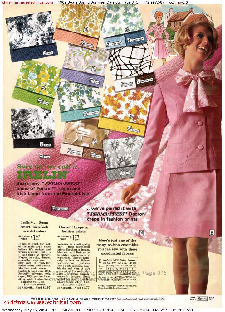 1969 Sears Spring Summer Catalog, Page 315