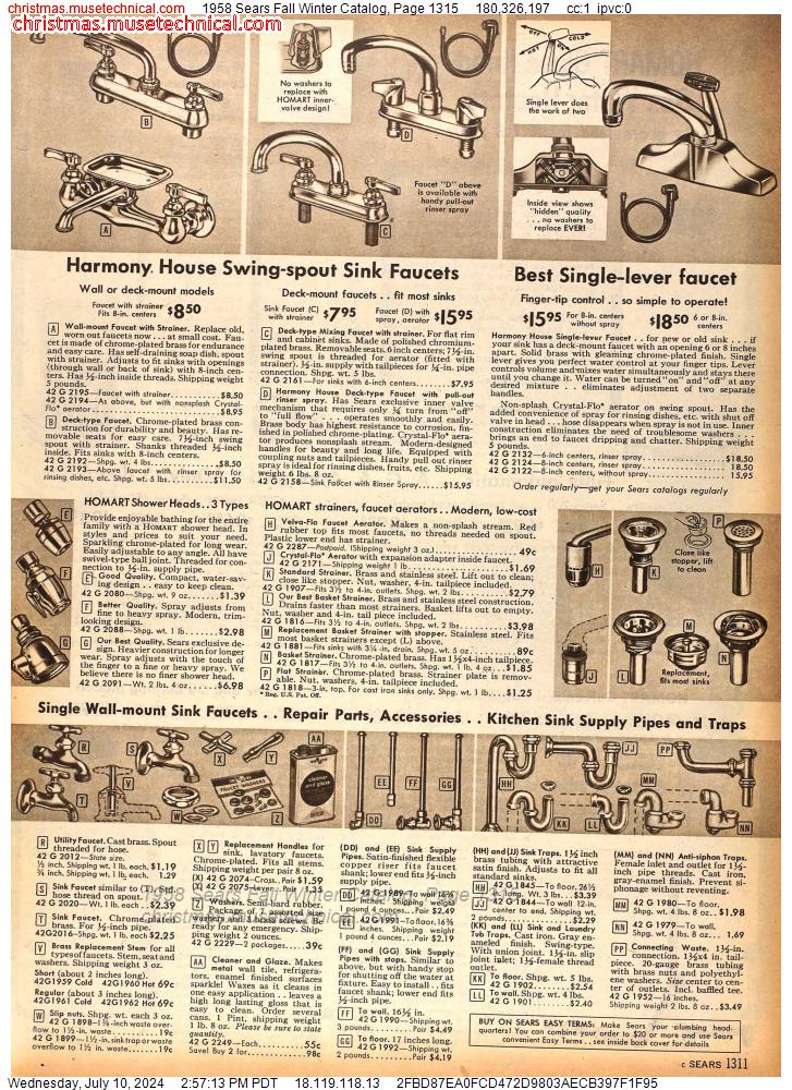 1958 Sears Fall Winter Catalog, Page 1315