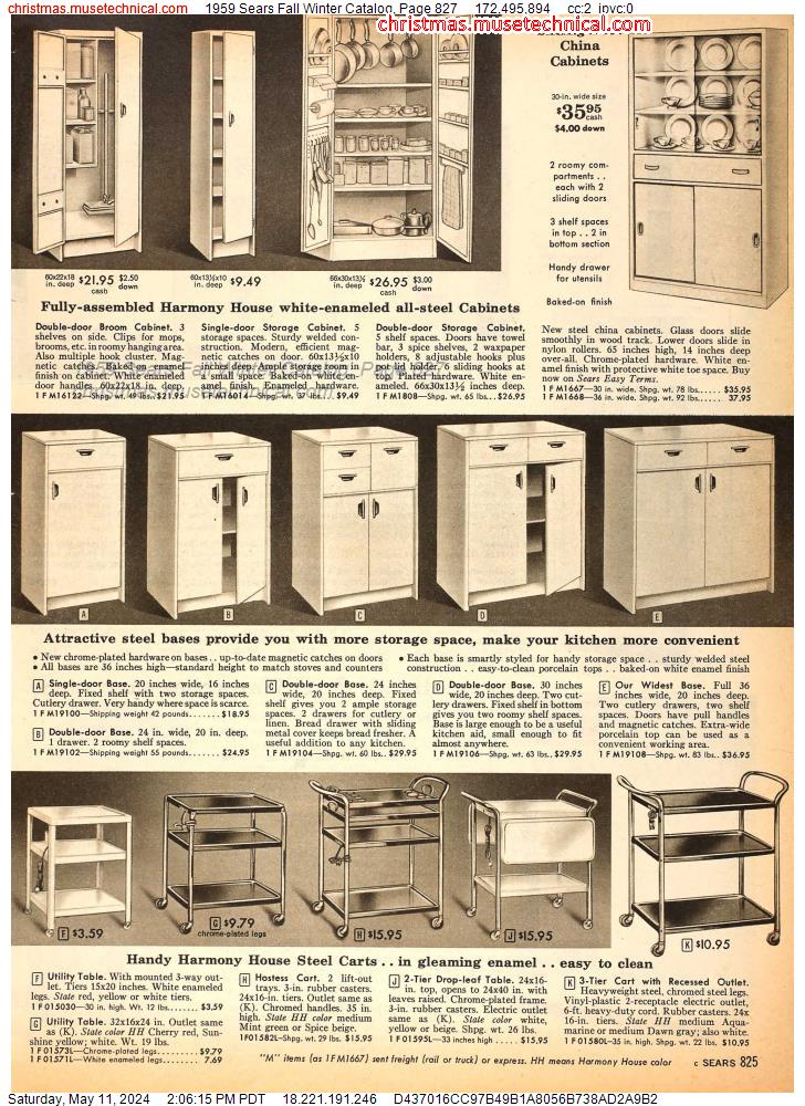 1959 Sears Fall Winter Catalog, Page 827