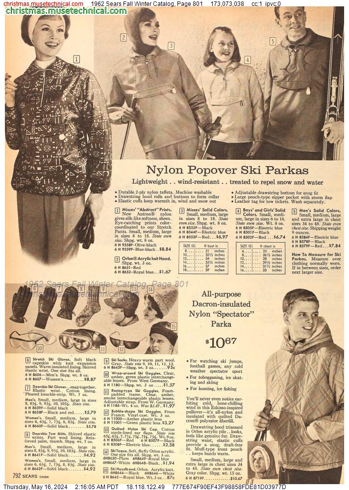 1962 Sears Fall Winter Catalog, Page 801