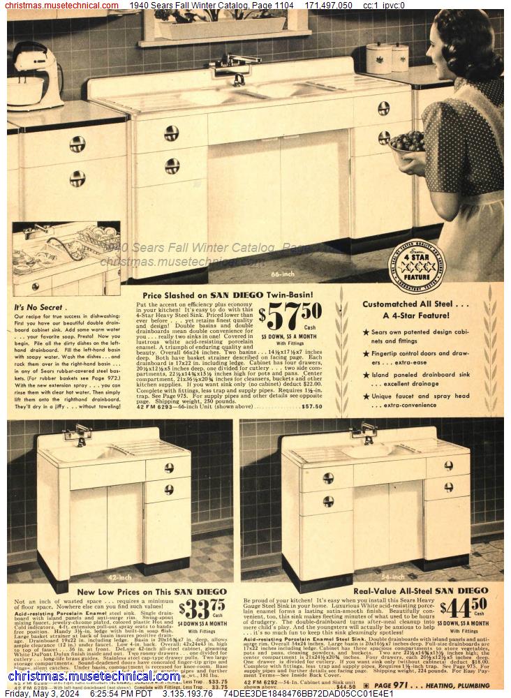 1940 Sears Fall Winter Catalog, Page 1104