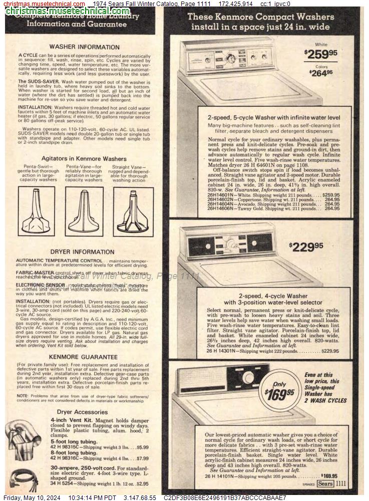 1974 Sears Fall Winter Catalog, Page 1111