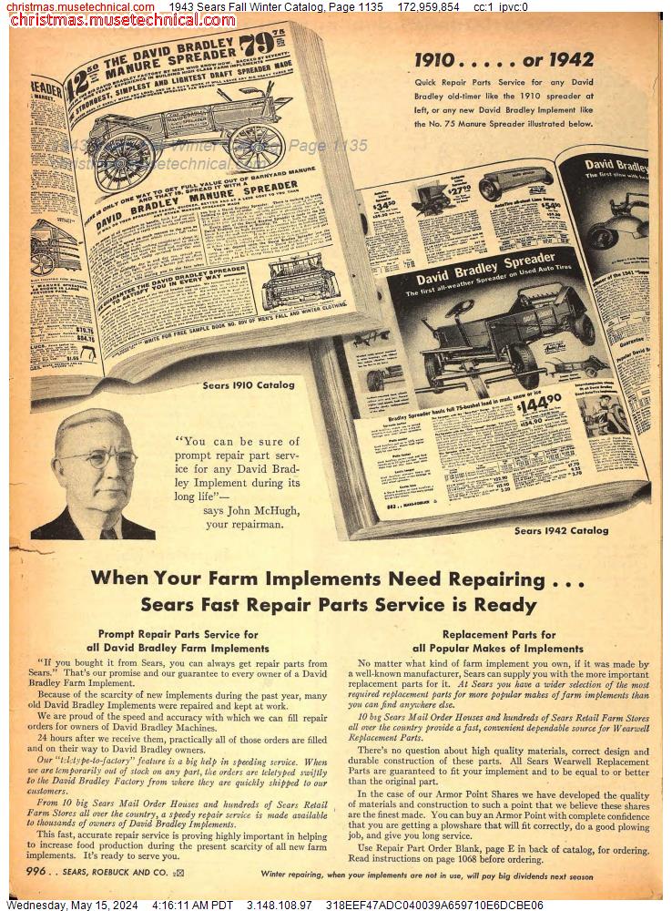 1943 Sears Fall Winter Catalog, Page 1135