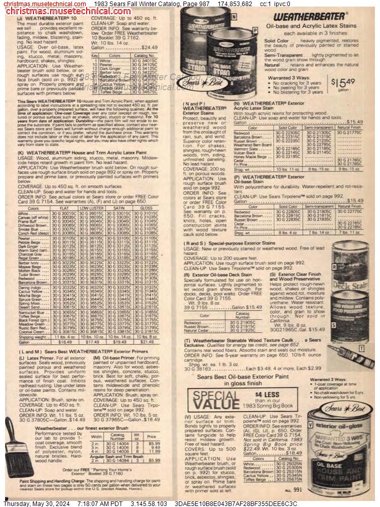 1983 Sears Fall Winter Catalog, Page 987