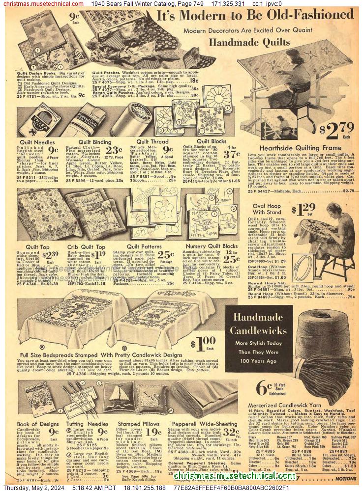 1940 Sears Fall Winter Catalog, Page 749