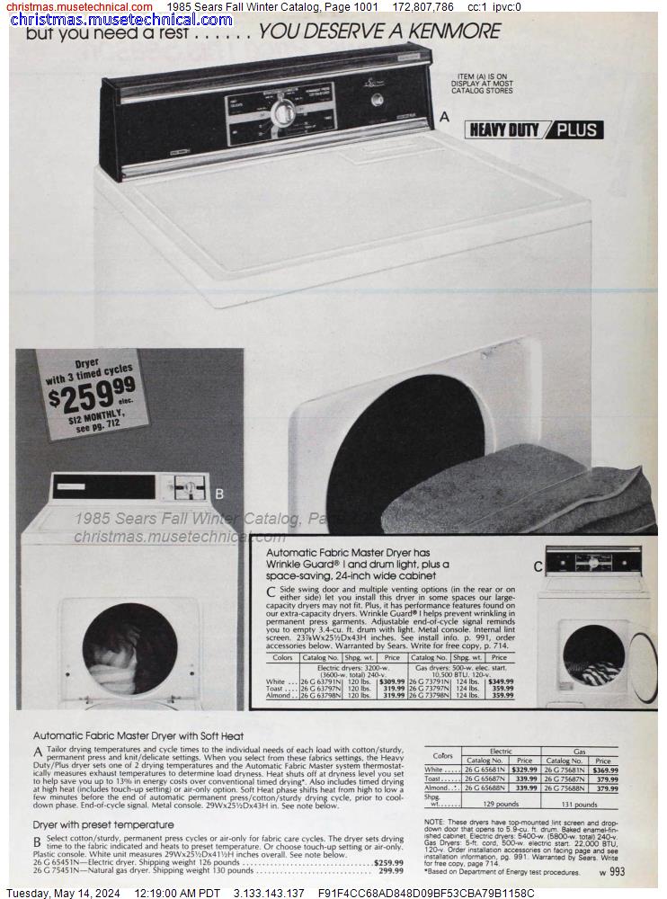 1985 Sears Fall Winter Catalog, Page 1001