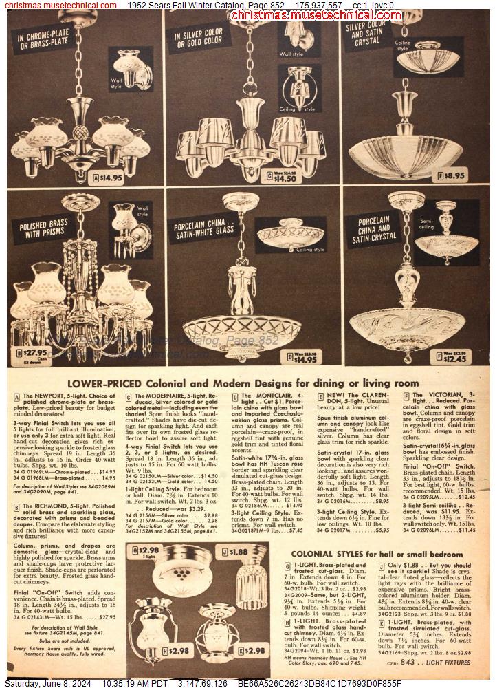 1952 Sears Fall Winter Catalog, Page 852