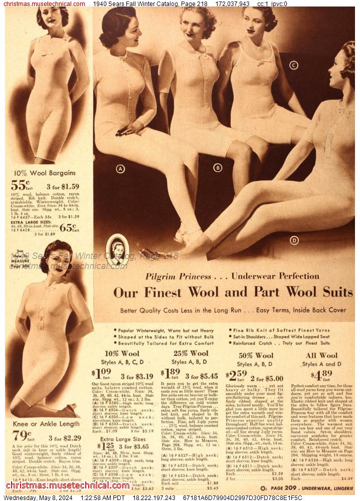1940 Sears Fall Winter Catalog, Page 218