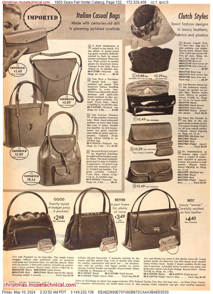 1955 Sears Fall Winter Catalog, Page 132