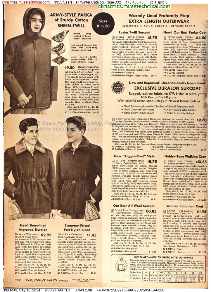 1955 Sears Fall Winter Catalog, Page 332