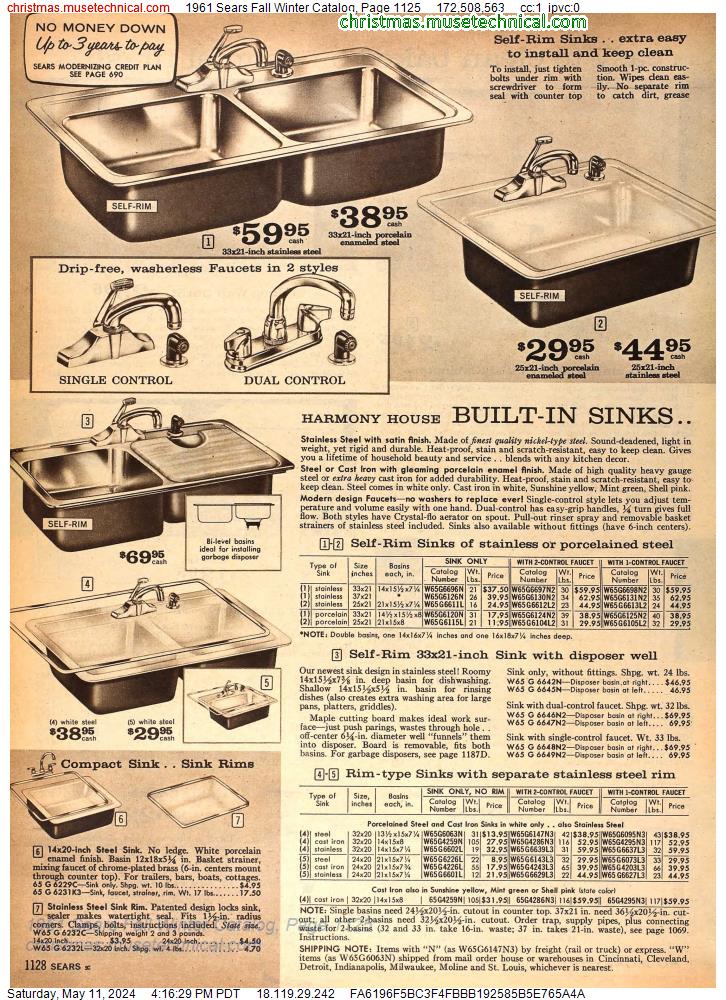 1961 Sears Fall Winter Catalog, Page 1125