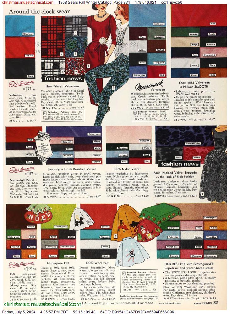1958 Sears Fall Winter Catalog, Page 331