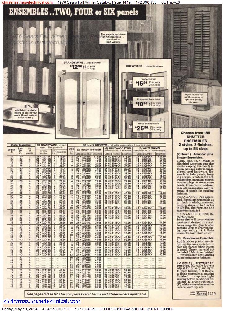 1976 Sears Fall Winter Catalog, Page 1419