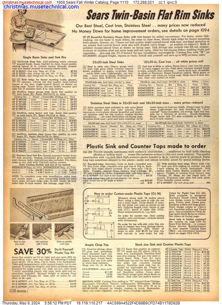1958 Sears Fall Winter Catalog, Page 1110