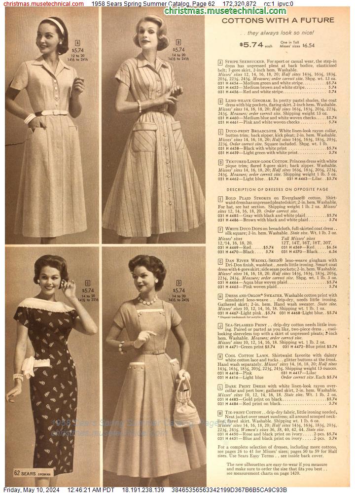 1958 Sears Spring Summer Catalog, Page 62