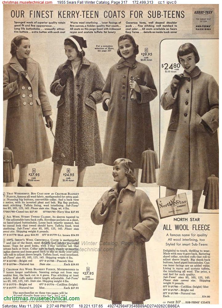1955 Sears Fall Winter Catalog, Page 317