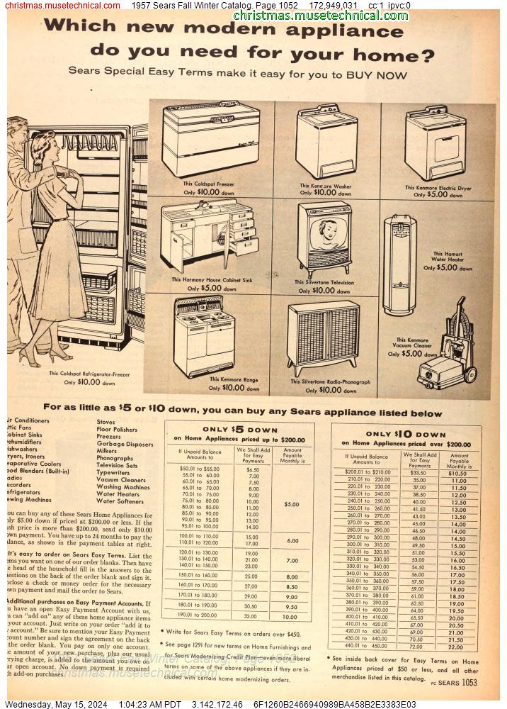 1957 Sears Fall Winter Catalog, Page 1052
