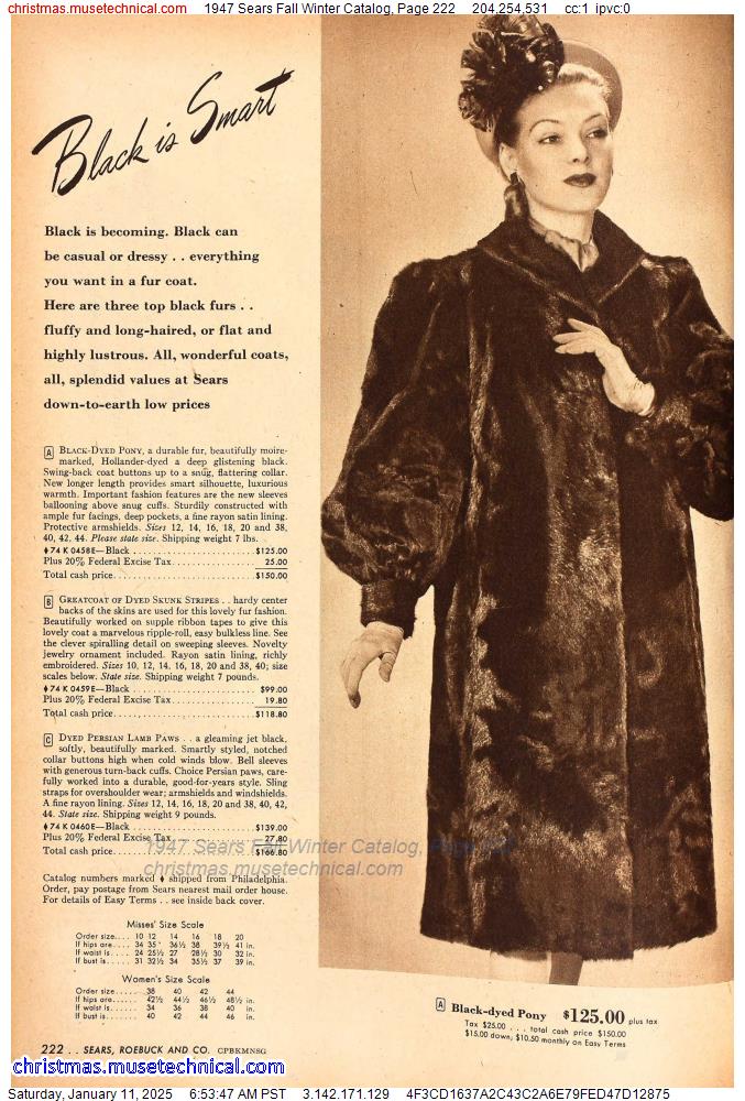 1947 Sears Fall Winter Catalog, Page 222