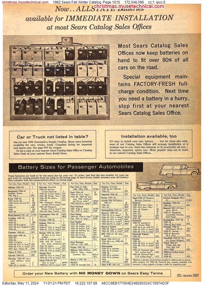 1962 Sears Fall Winter Catalog, Page 1015