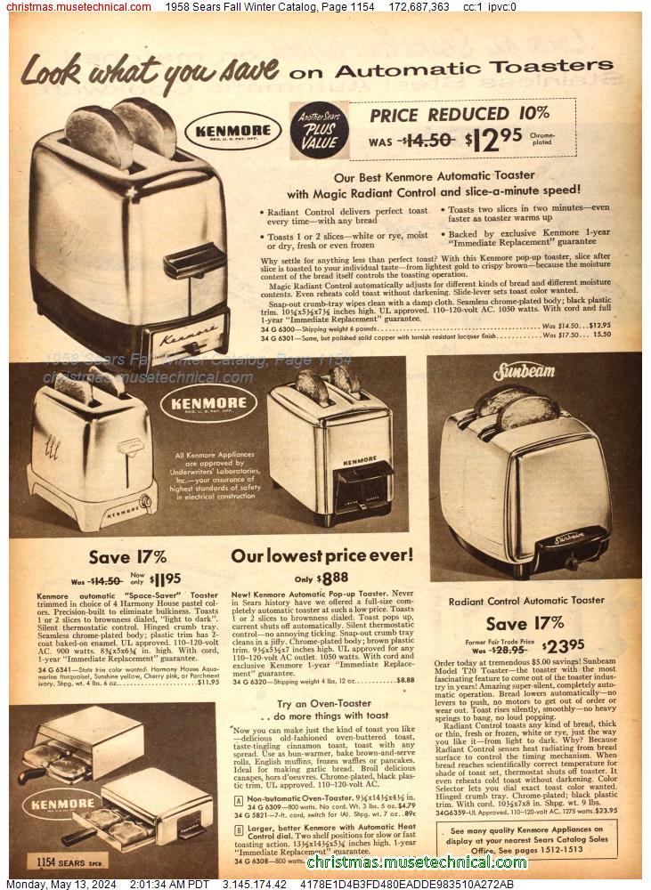 1958 Sears Fall Winter Catalog, Page 1154