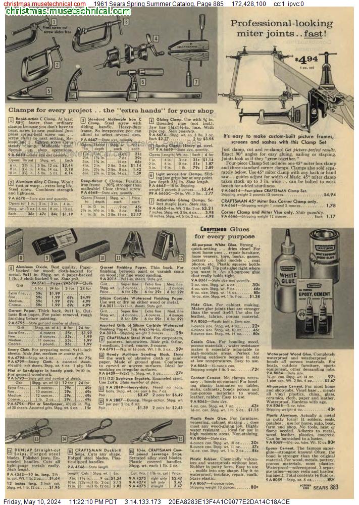 1961 Sears Spring Summer Catalog, Page 885
