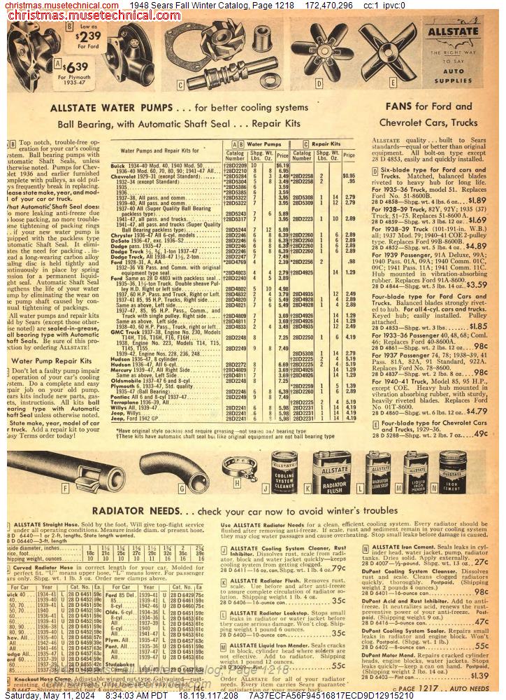 1948 Sears Fall Winter Catalog, Page 1218