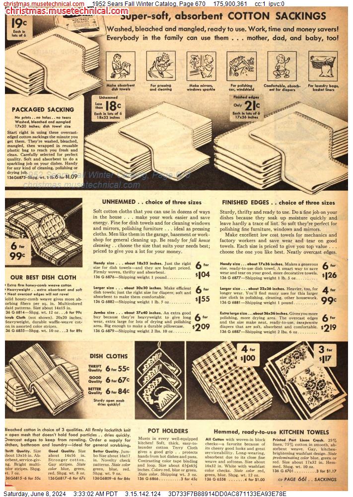 1952 Sears Fall Winter Catalog, Page 670