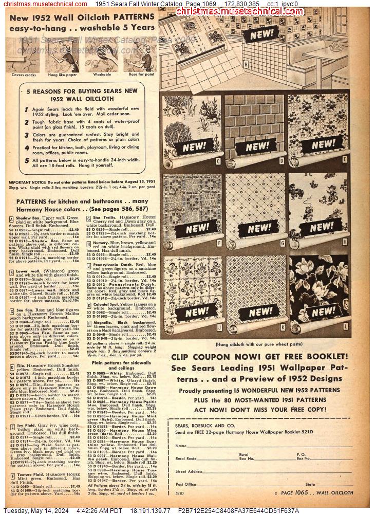 1951 Sears Fall Winter Catalog, Page 1069