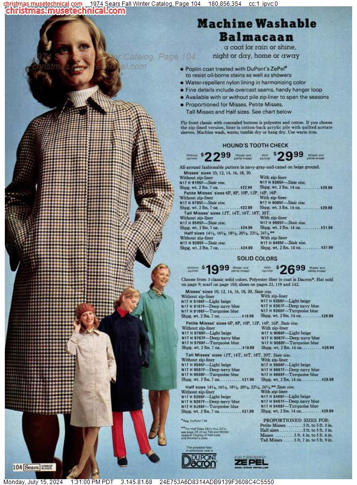 1974 Sears Fall Winter Catalog, Page 104
