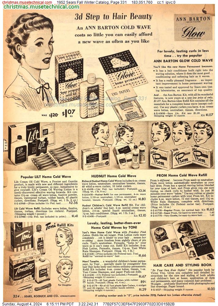 1952 Sears Fall Winter Catalog, Page 331