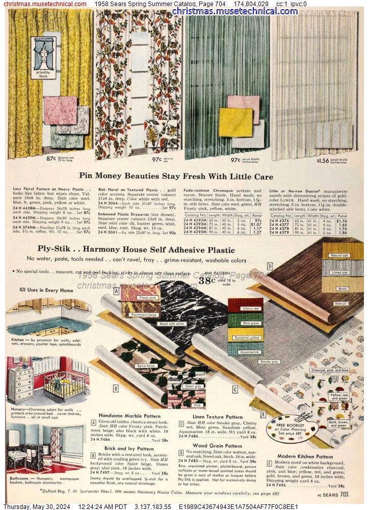 1958 Sears Spring Summer Catalog, Page 704
