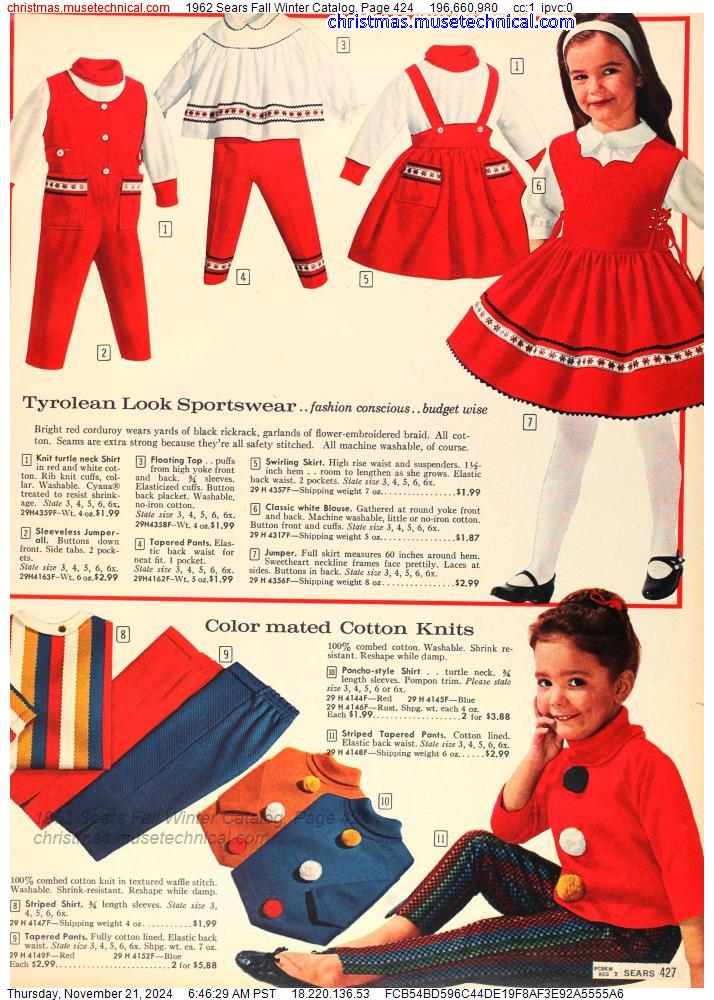 1962 Sears Fall Winter Catalog, Page 424