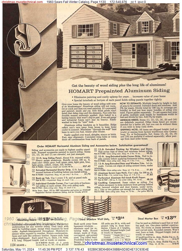 1960 Sears Fall Winter Catalog, Page 1130