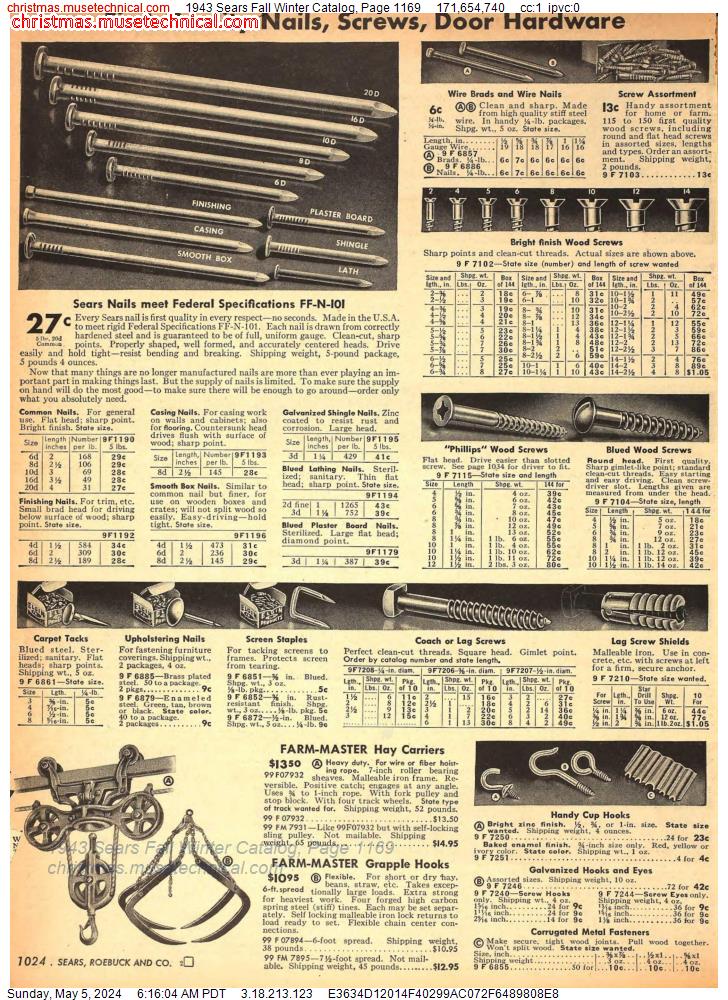 1943 Sears Fall Winter Catalog, Page 1169