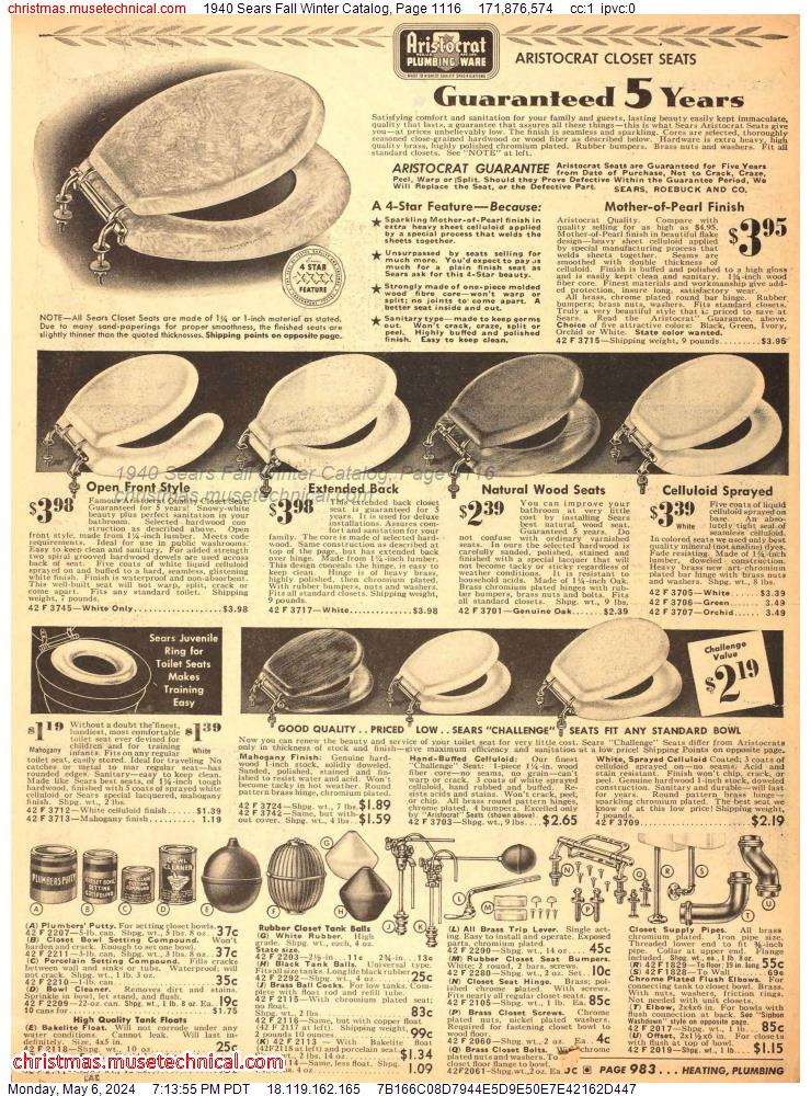 1940 Sears Fall Winter Catalog, Page 1116