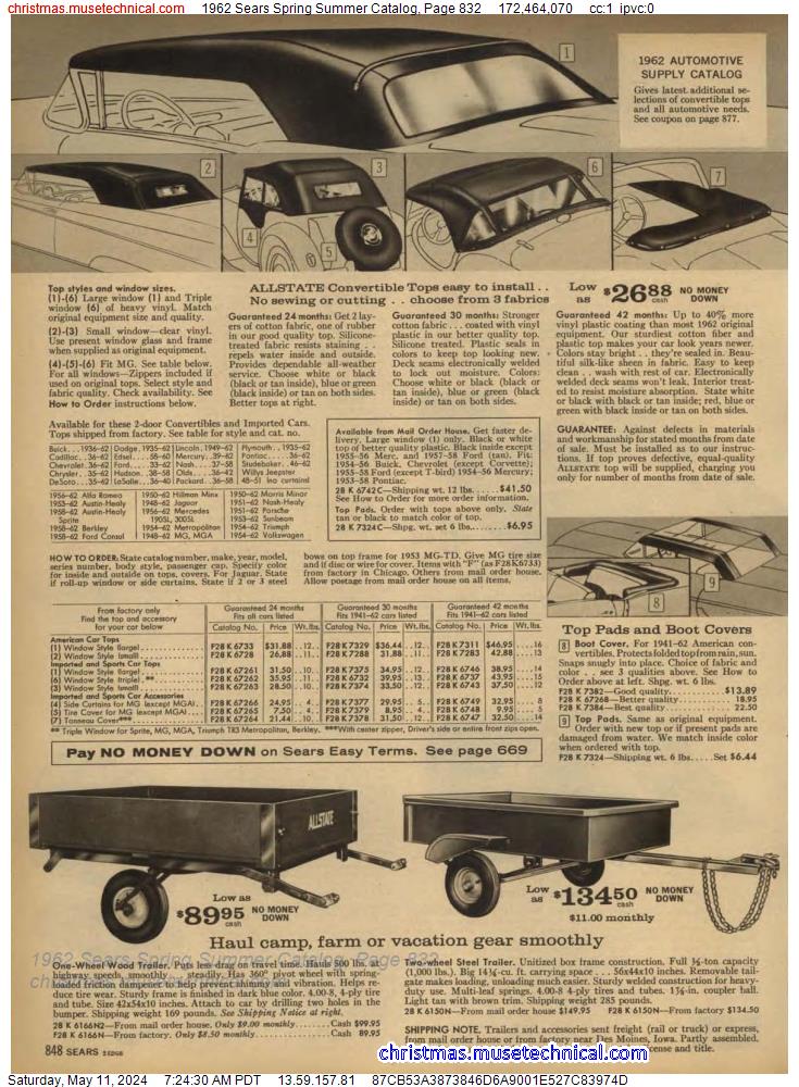 1962 Sears Spring Summer Catalog, Page 832