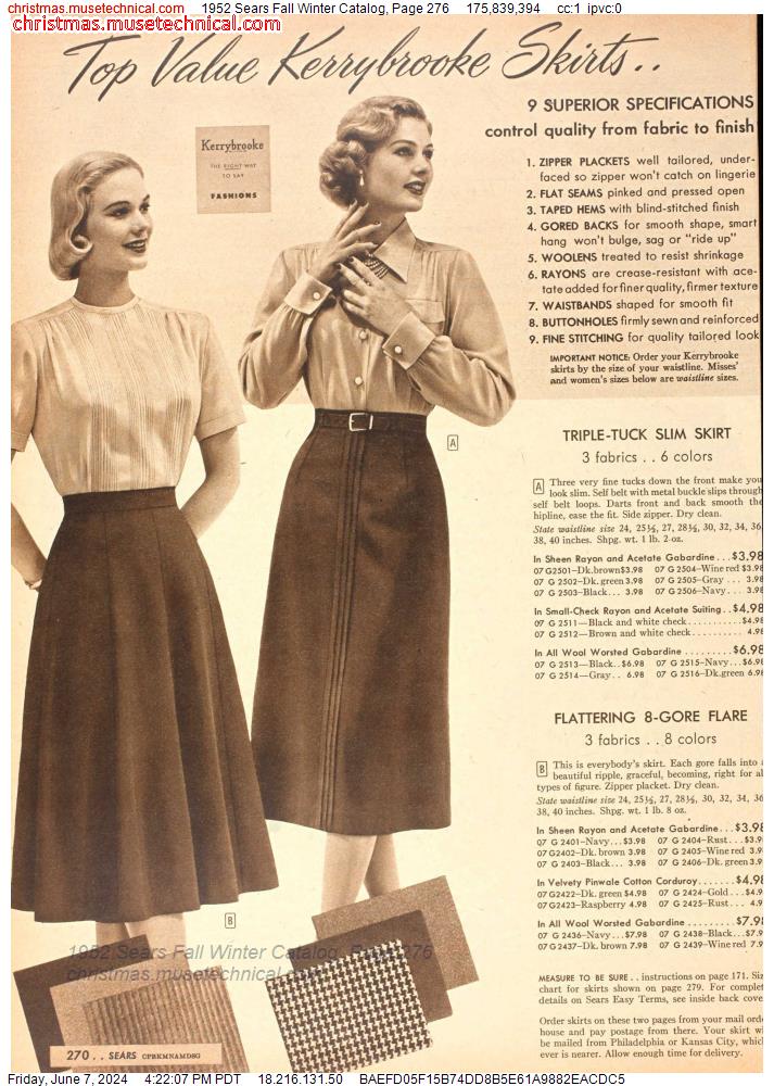 1952 Sears Fall Winter Catalog, Page 276