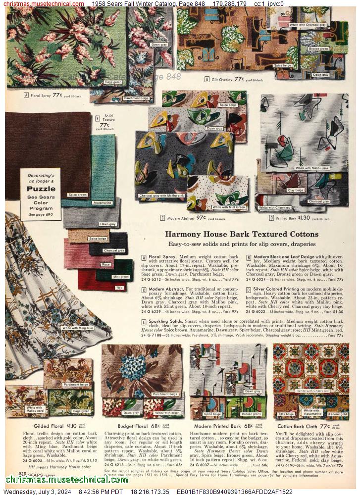 1958 Sears Fall Winter Catalog, Page 848