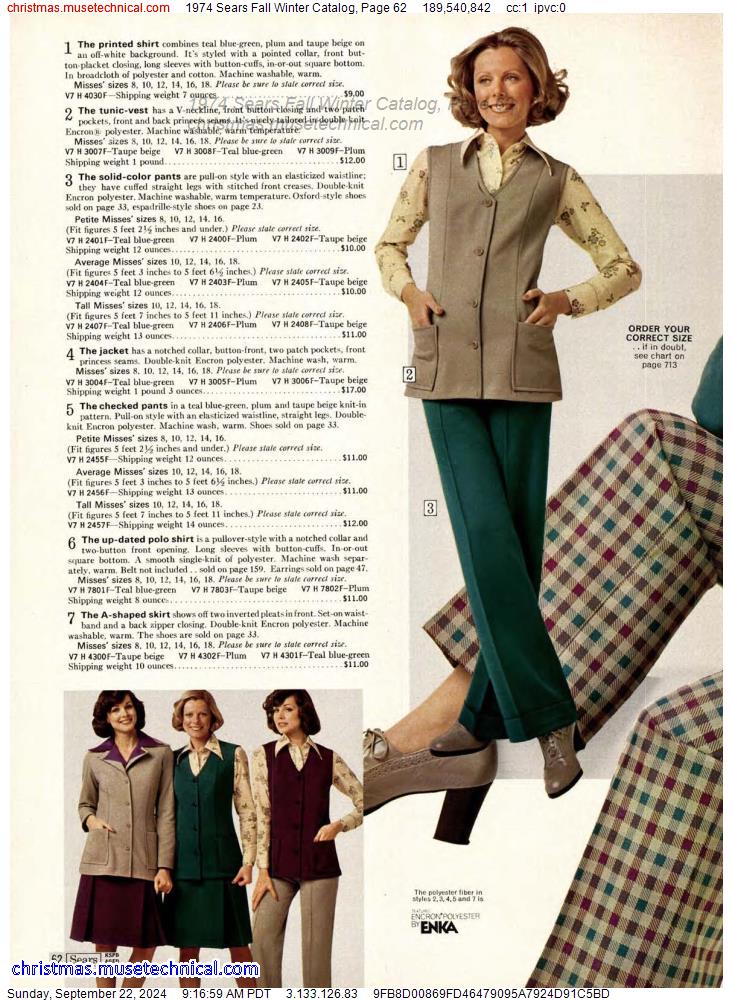 1974 Sears Fall Winter Catalog, Page 62 - Catalogs & Wishbooks