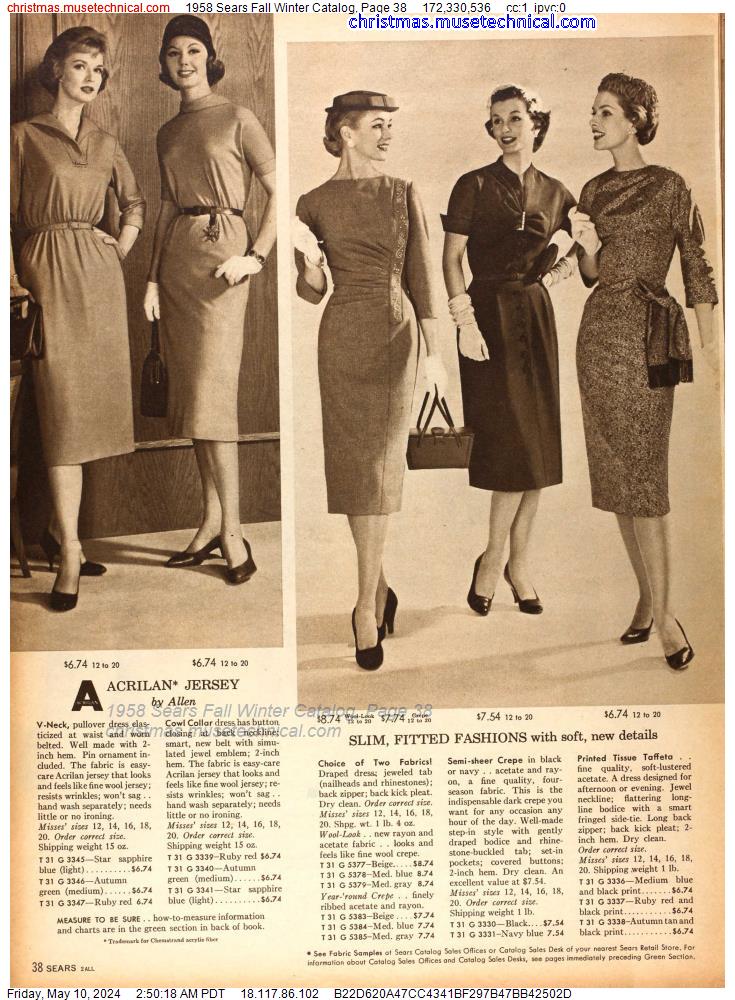 1958 Sears Fall Winter Catalog, Page 38
