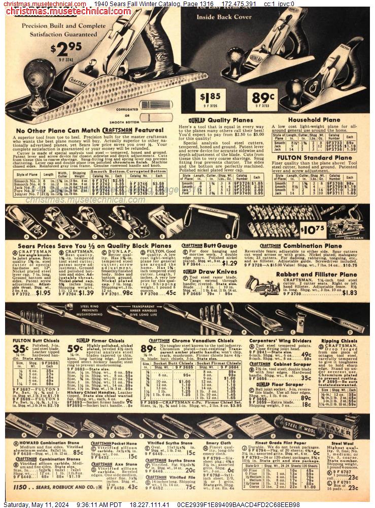 1940 Sears Fall Winter Catalog, Page 1316