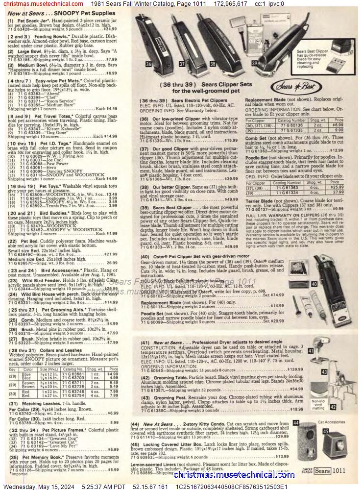 1981 Sears Fall Winter Catalog, Page 1011