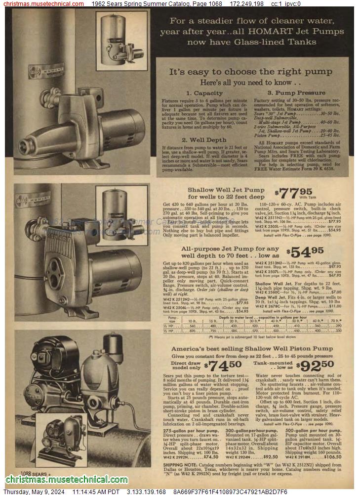 1962 Sears Spring Summer Catalog, Page 1068