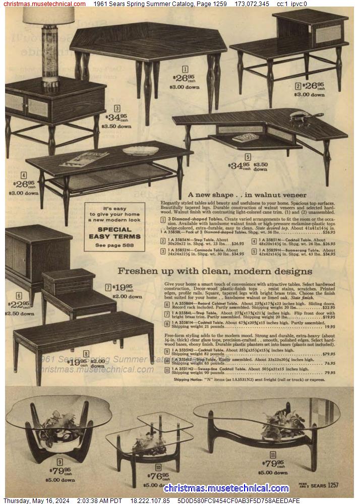 1961 Sears Spring Summer Catalog, Page 1259