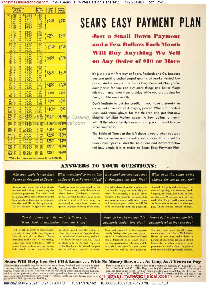 1940 Sears Fall Winter Catalog, Page 1455